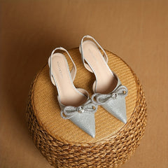 Rhinestone Bow Stiletto Heel Sandals - Point Toe Dress Pumps