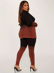 Women's Plus Ombre Print Long Sleeve Tee & Pants Set