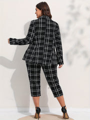 Grid Print Coat & Pants Suit Set