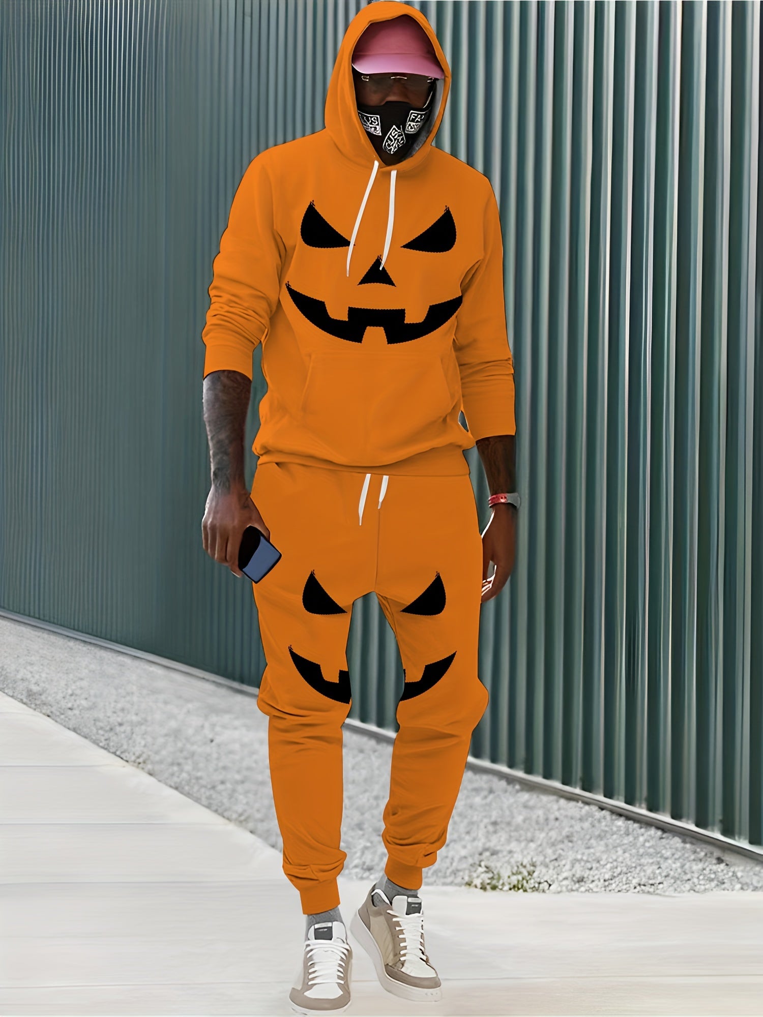 Halloween Pumpkin Print Men's Hoodie & Sweatpants Set