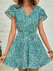 Floral Print Romper Jumpsuit Petal Sleeve Romper
