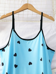 3 Piece Plus Size Heart Print Nightdress Set