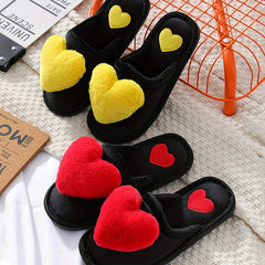 Women's Heart Decor Slippers Closed Toe Slip On Shoes Warm Winter