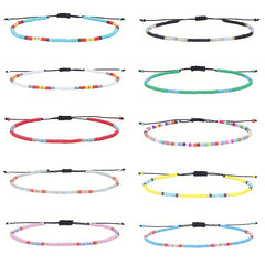 10pcs Colorful Rice Beads Anklet Set Boho Style Bracelet for Women