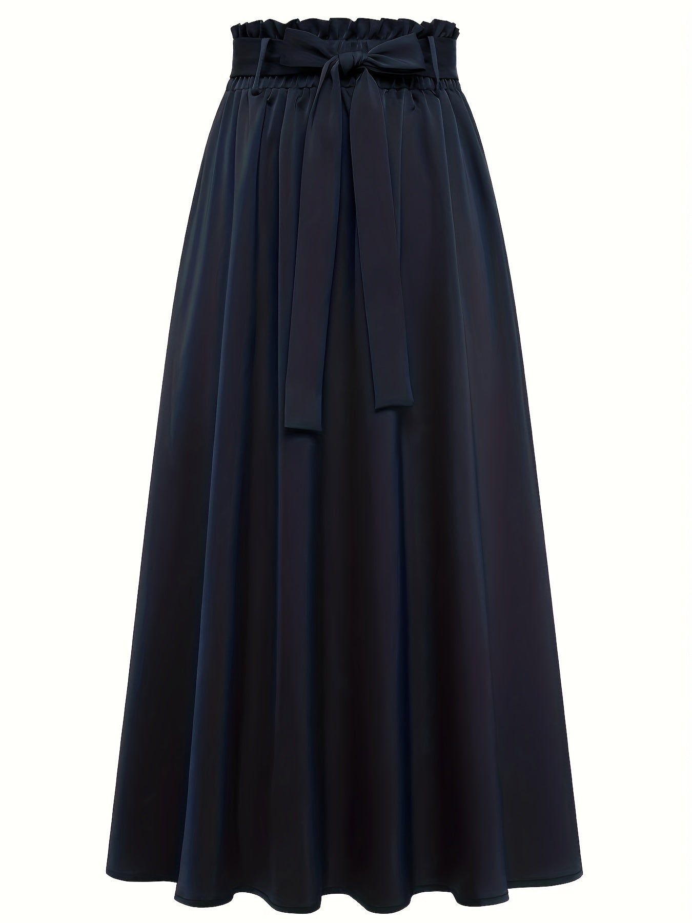 Solid Belted Maxi Skirt Pleated Versatile Women's Clothing