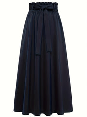 Solid Belted Maxi Skirt Pleated Versatile Women's Clothing