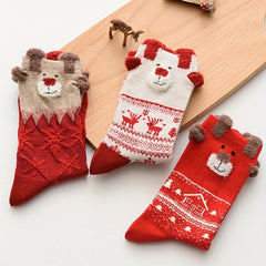 3 Pairs Elk Print Socks Women's Stockings