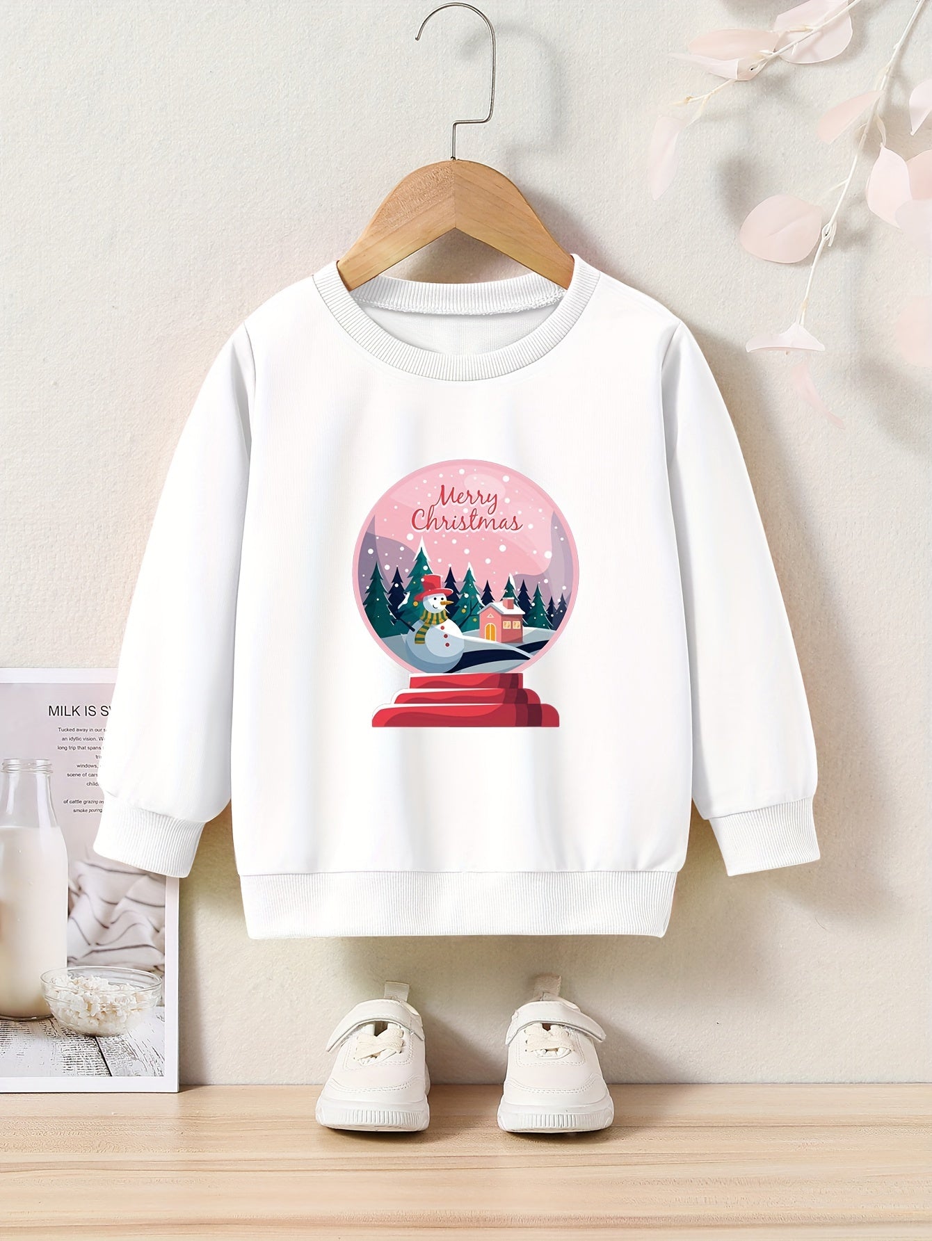 Christmas Print Girls Sweatshirt Crew Neck Pullover