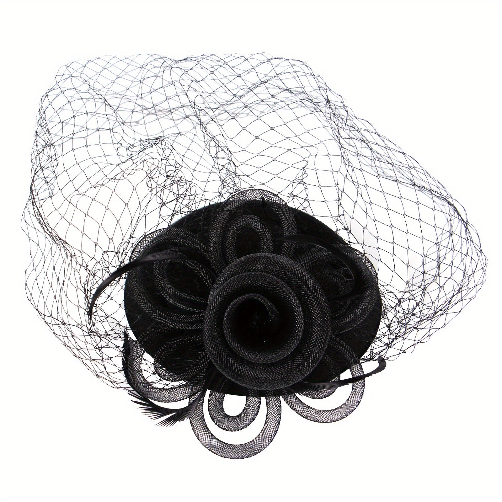 Mesh Flower Fascinator Hat Feathers Veil Decorative Beret For Women