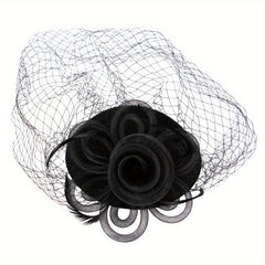 Mesh Flower Fascinator Hat Feathers Veil Decorative Beret For Women