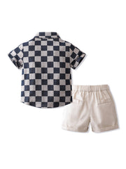 Boys Checkered Outfit Short Sleeves Shirt & Shorts Set