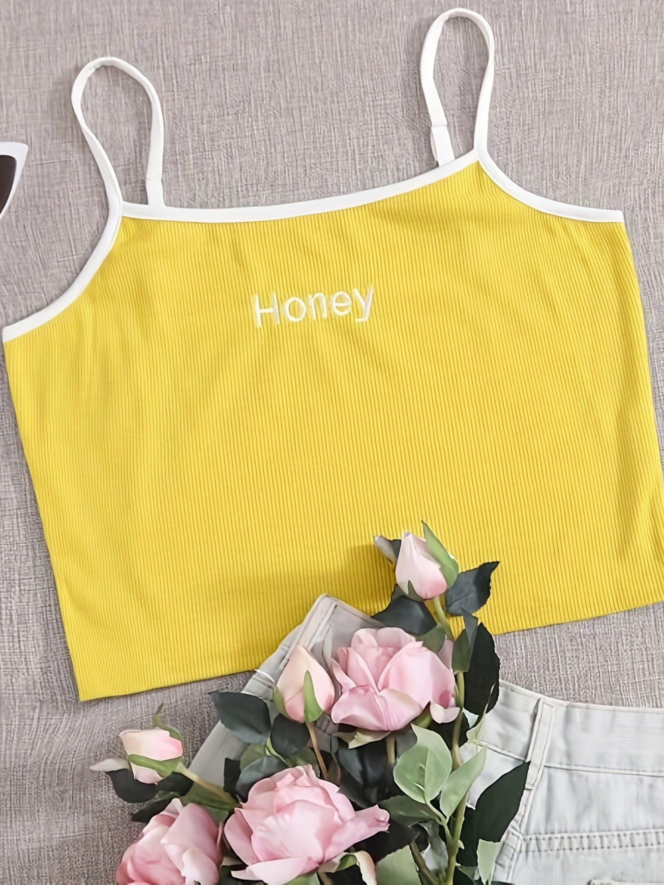 Women's Plus Ribbed Cami Top with Letter Embroidery