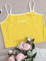 Women's Plus Ribbed Cami Top with Letter Embroidery