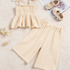 2pcs Baby Girls Shirred Camisole Top & Wide Leg Pants Set