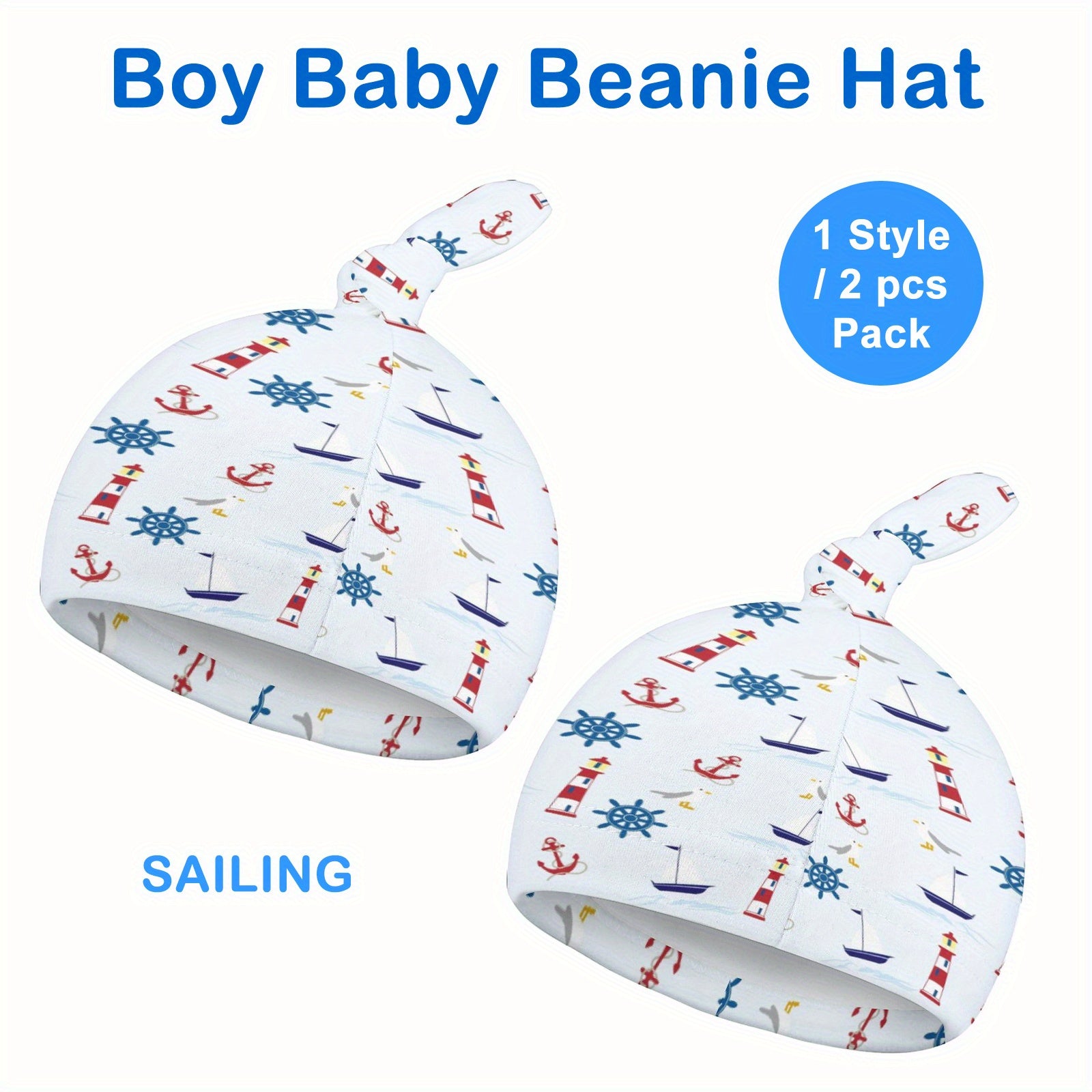 2pcs Baby Dinosaur Print Beanie Cap Soft Knotted Hat For Summer