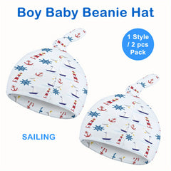 2pcs Baby Dinosaur Print Beanie Cap Soft Knotted Hat For Summer