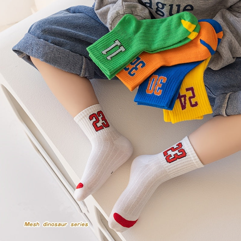 5 Pairs Boys Number Socks for Spring and Summer