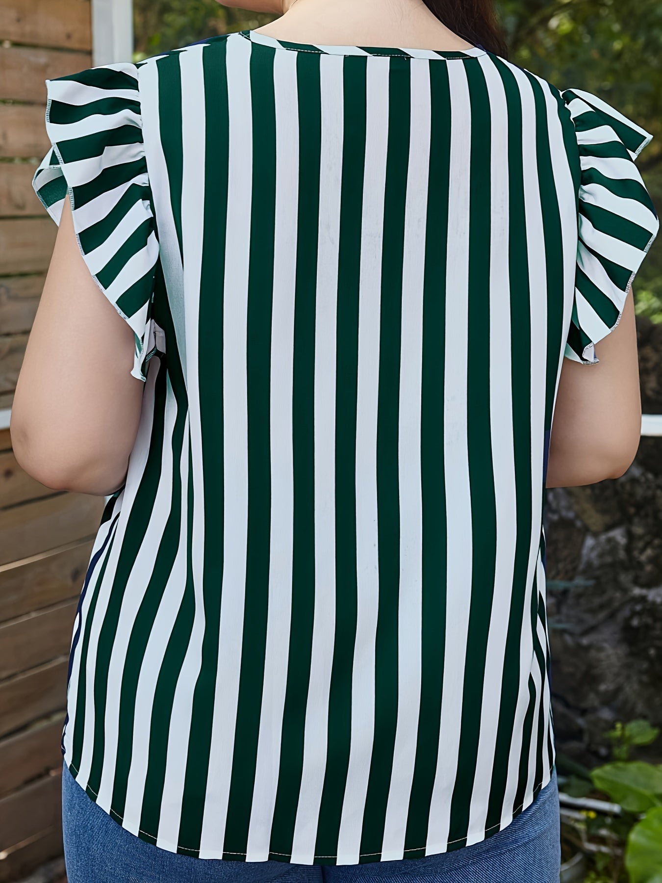Stripe Print Cap Sleeve V Neck Blouse