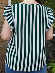 Stripe Print Cap Sleeve V Neck Blouse