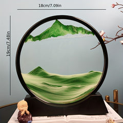 Moving Sand Art Picture Round Glass 3D Deep Sea Sandscape Liquid Motion Frame