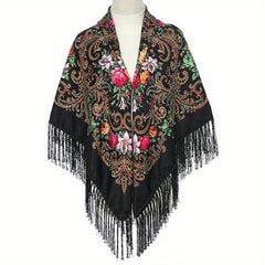 Boho Flower Print Tassel Scarf Vintage Wrap Shawl