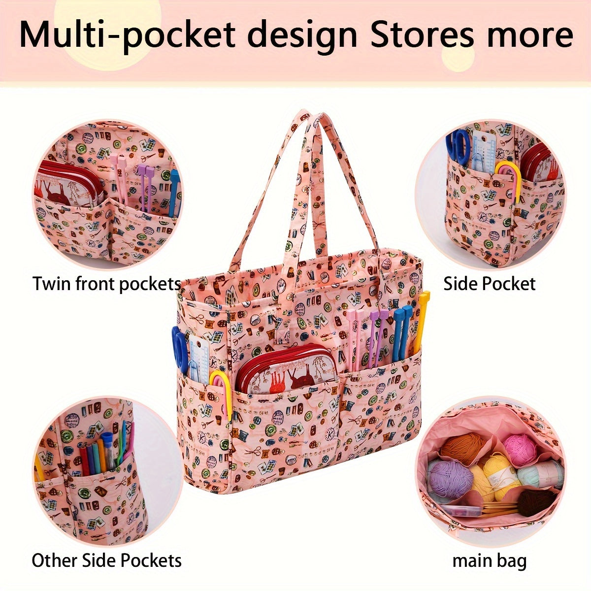 Printed Dustproof Knitted Tote Bag Yarn Storage Wool Organizer