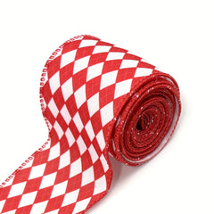 4.57m Christmas Burlap Ribbon - Truck House Socks Plaid Rhinestone Ribb