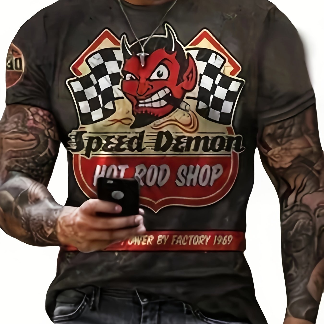 Devil Pattern T-shirt Men's Casual Street Style Round Neck Tee Shirt