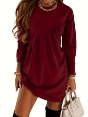Solid Ruched Long Sleeve Mini Dress