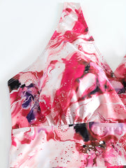 Marble Print Tankini Set with Surplice Neck Dress & Shorts