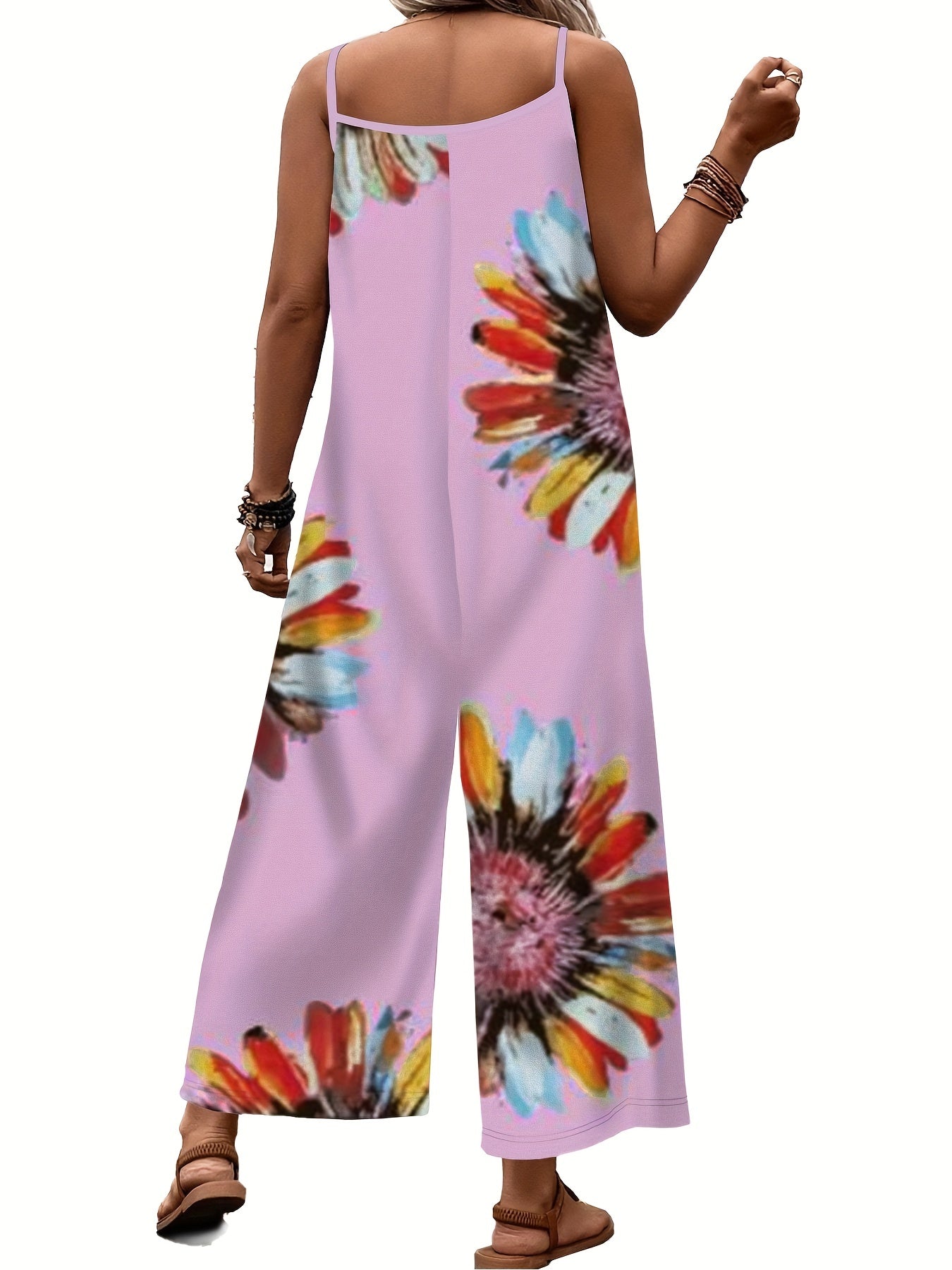 Boho Jumpsuit Tie Dye Floral Print Cami Overall