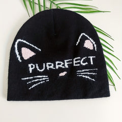 Cat Jacquard Beanie Lightweight Elastic Knit Hat Warm Skull Cap
