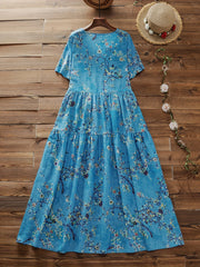 Floral Print Short Sleeve Round Neck Smock Dress