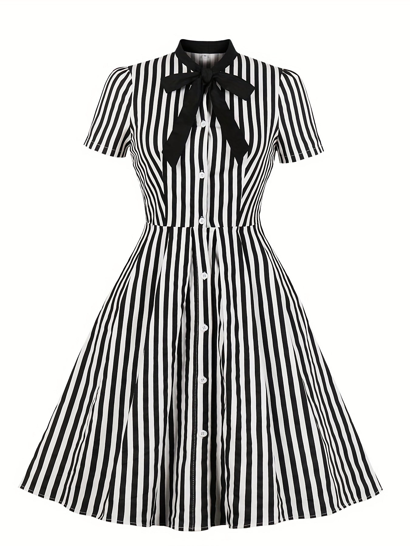 Stripe Print Button Up Short Sleeve Dress