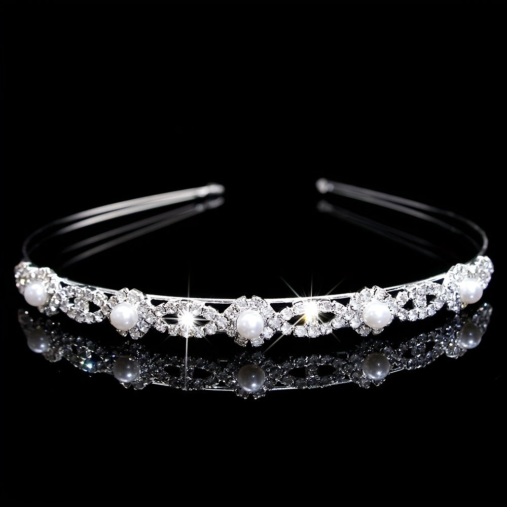 Rhinestone Double Layer Queen Crown Tiara Headband Bridal Wedding Hair Accessory