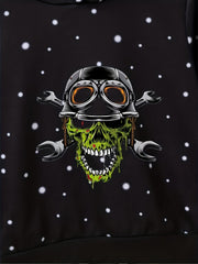 Skull Print Boys Casual Pullover Long Sleeve Hoodie