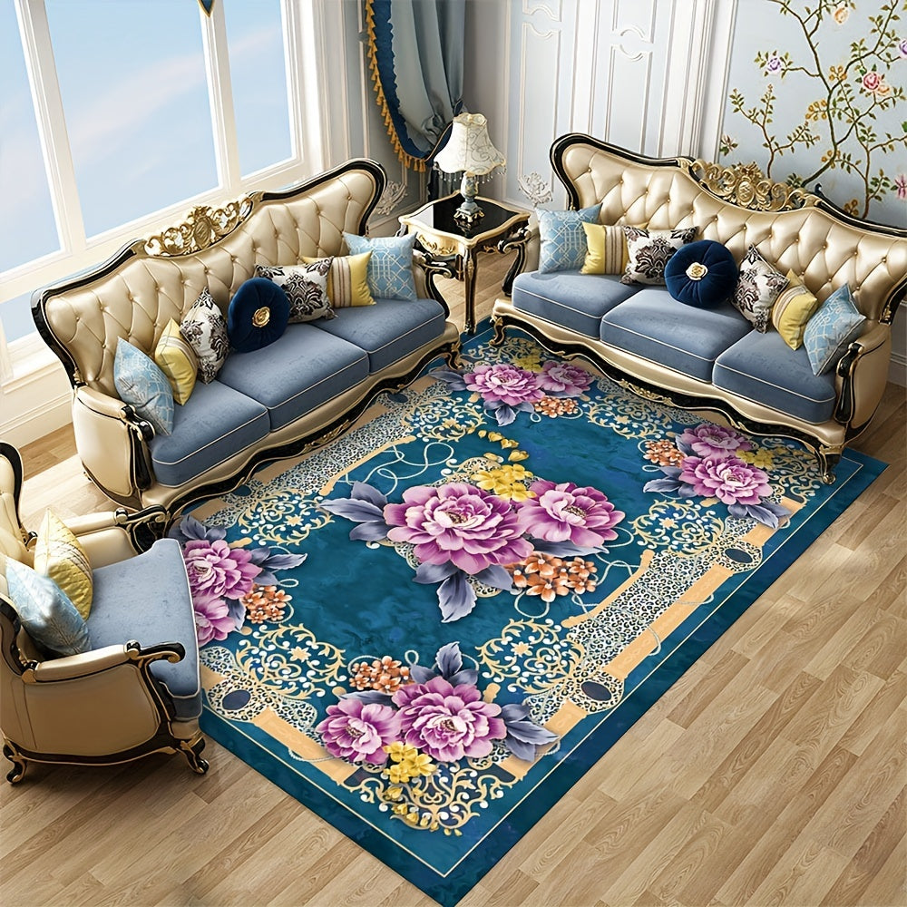 Large Floral Area Rug Oriental Non-slip Velvet Plush Vintage Shaggy Washable