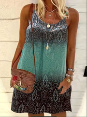 Plus Size Retro Dress Women's Plus Tile Print Halter Neck Dress