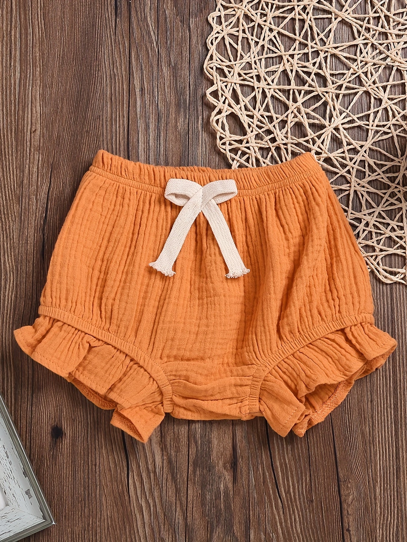 Baby Girls Elastic Waist Ruffle Trim Shorts