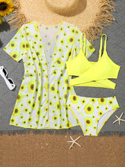 Girls Sunflower Bikini Swimsuit Sets for Summer Party