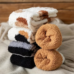 6 Pairs Cat Claw Print Socks Comfy & Warm Fuzzy Mid Tube Socks