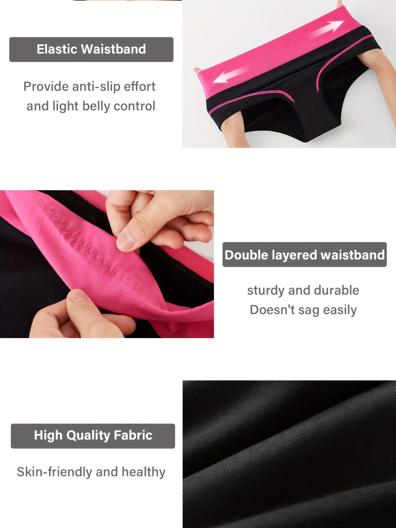 4 Pack Plus Size Panties Set Women's Plus Contrast Binding Mid Rise Briefs