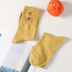 Fox Embroidery Mid Tube Socks for Women