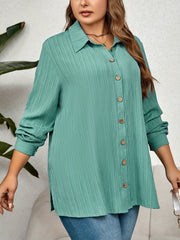 Casual Blouse Solid Crinkle Button Up Long Sleeve Blouse