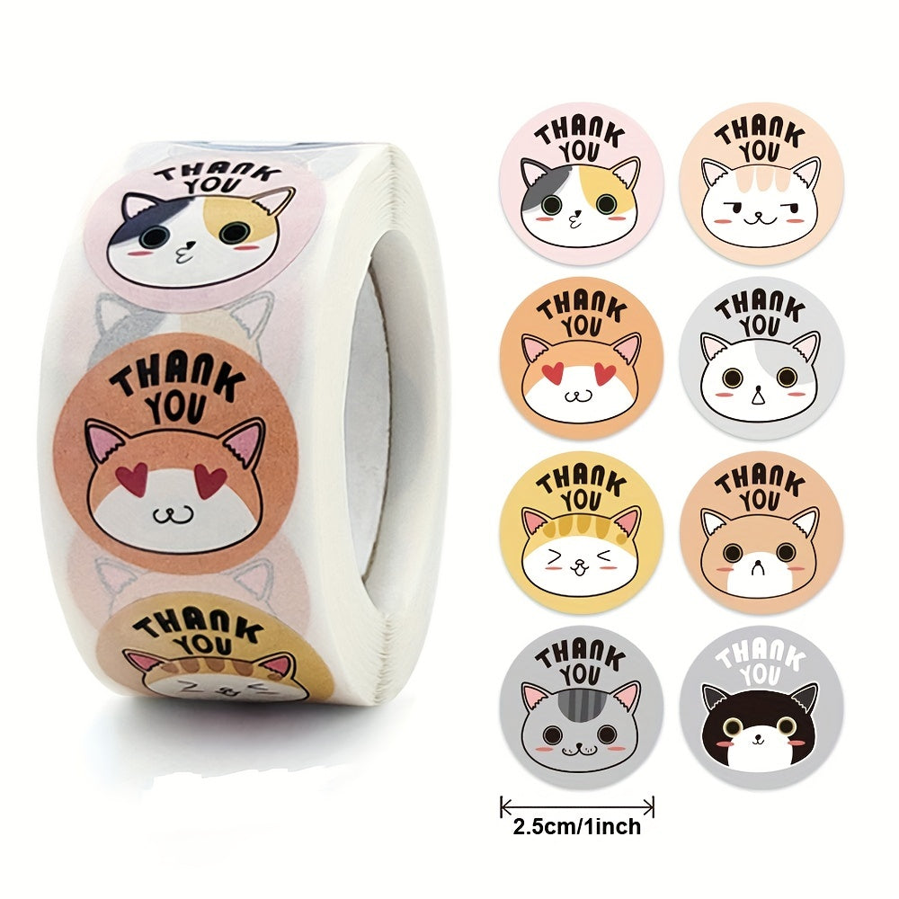 Cat Cartoon Thank You Stickers 500 Sheets 8 Patterns