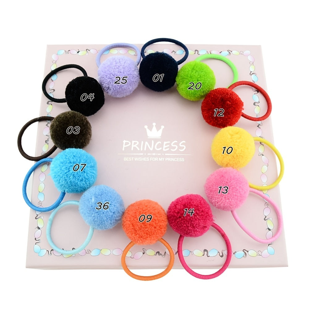 12pcs Colorful Plush Ball Hair Bands for Kids Girls Ponytail Headwear