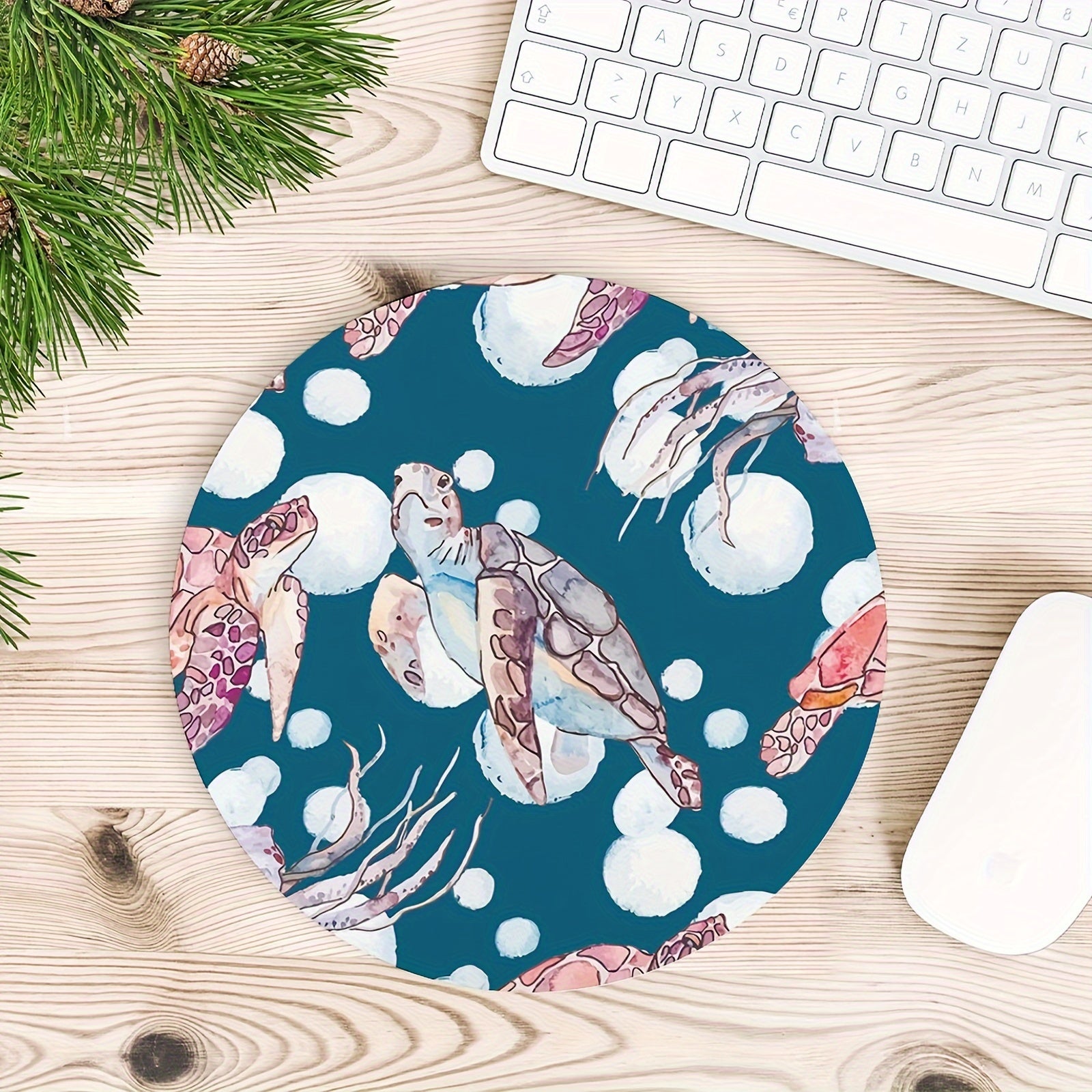 Sea Turtle Round Mouse Pad Non Slip Rubber Base Mousepad