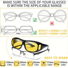 Night Vision Glasses Over Prescription Glasses Wrap Around Sunglasses