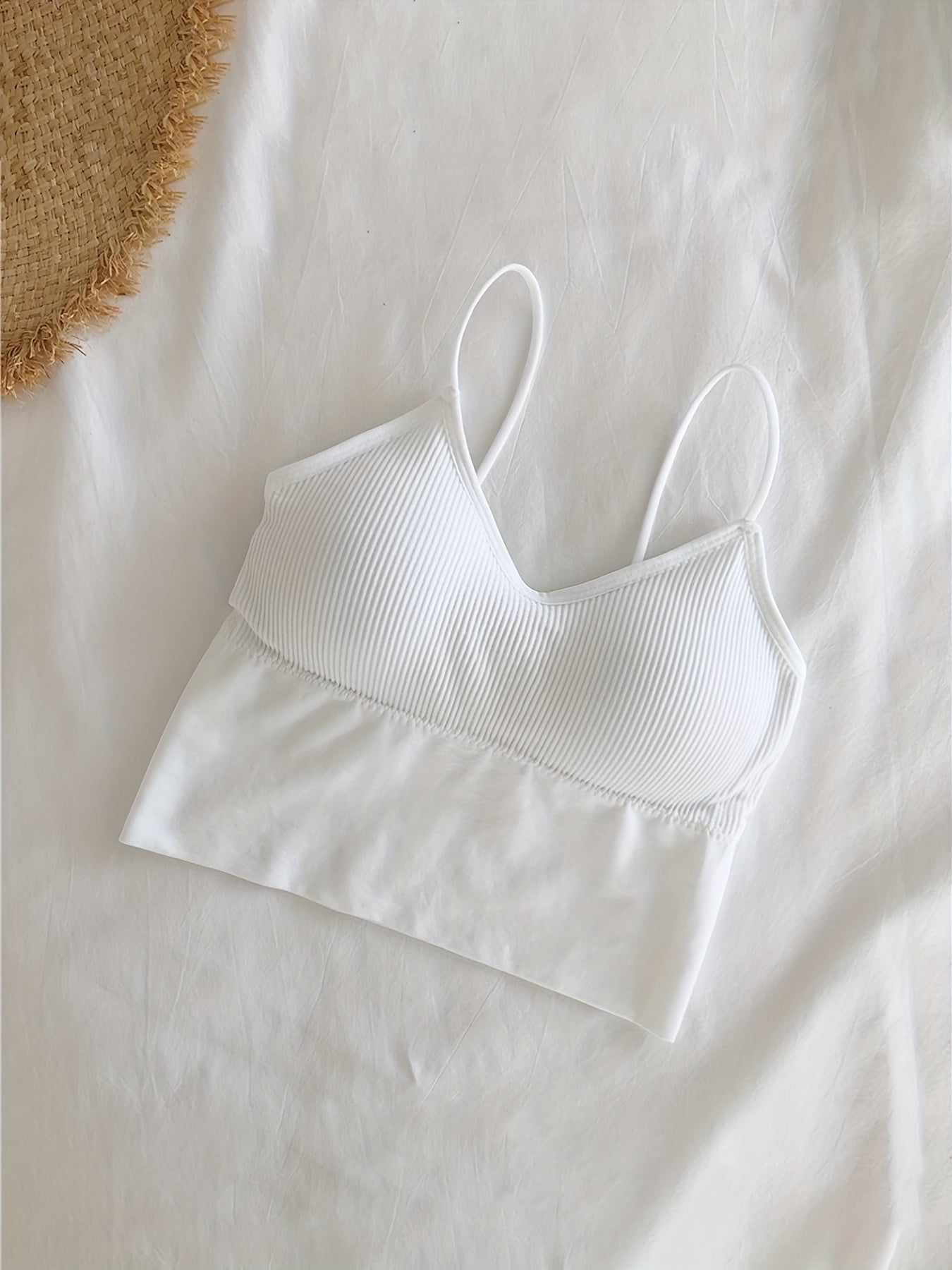 3pcs Girls Ribbed Spaghetti Strap Bra Student Teen Underwear