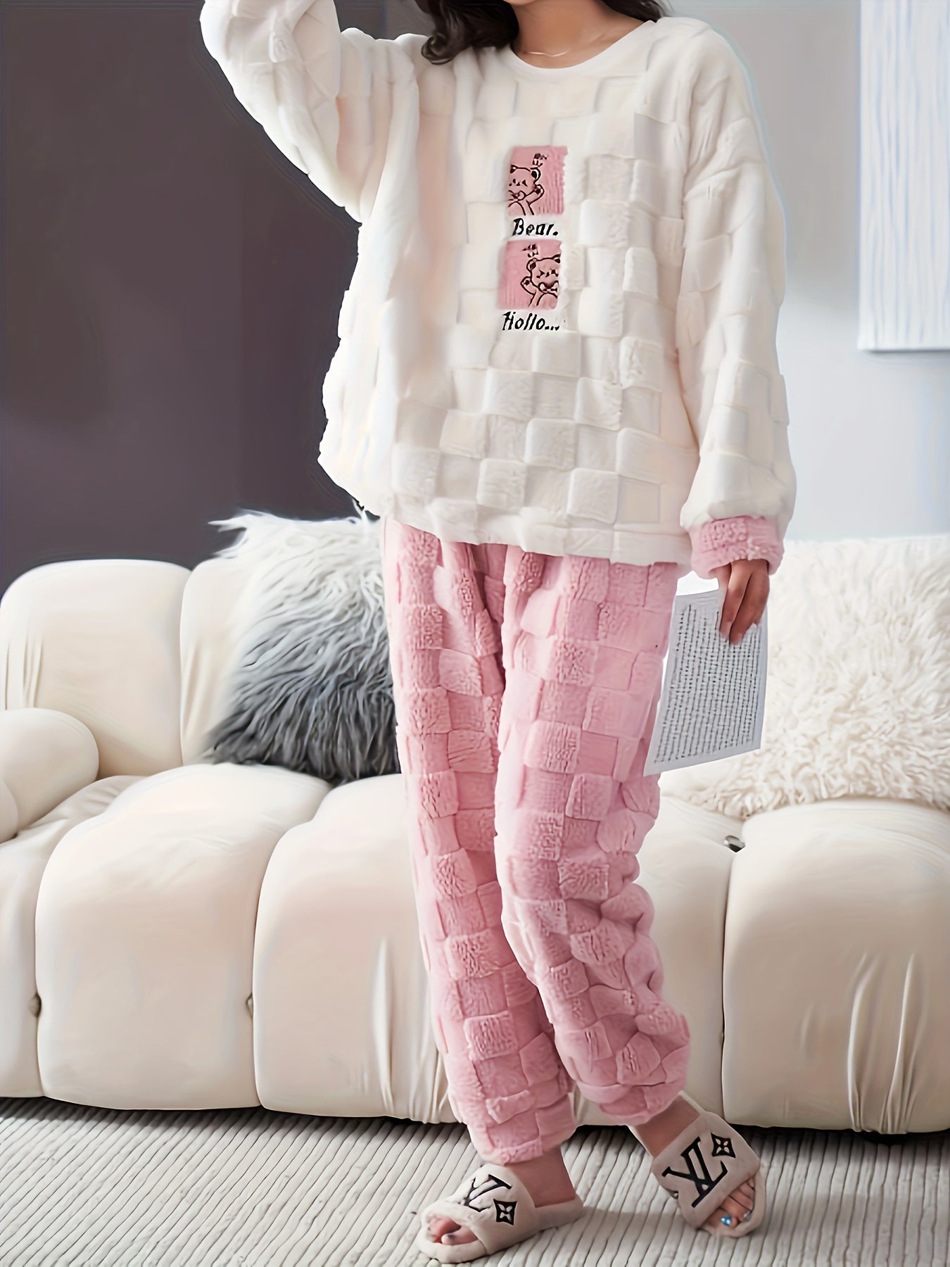 Bear Print Pajama Set Long Sleeve Top & Pants